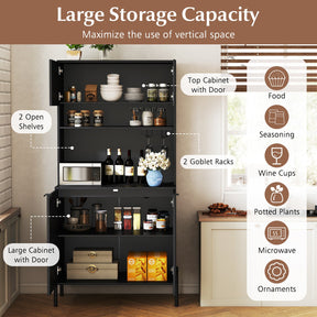 Kitchen Pantry Cabinet with Charging Station, 164 cm Tall Wine Bar Cabinet