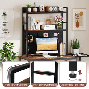 Desktop Bookshelf, Multipurpose 2-Tier Desk Hutch with Pegboard