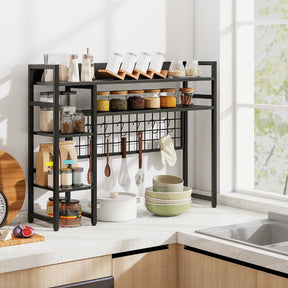 Desk Shelf, 4-Tier Desktop Display Rack with Metal Grid Panel & 6 Hooks