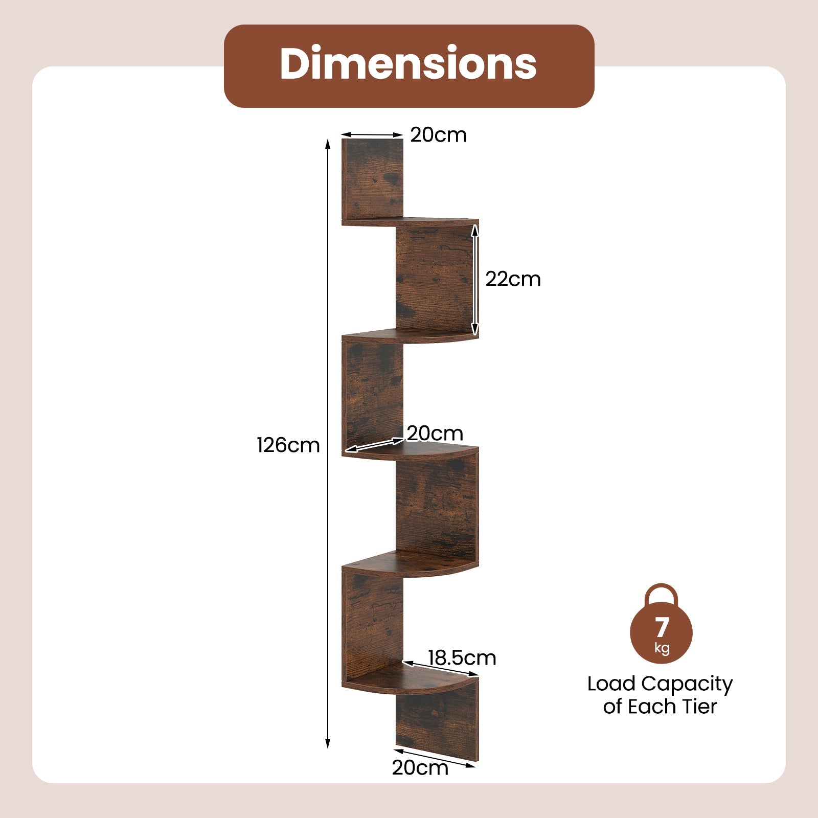 5-Tier Corner Shelf, Floating Bookshelf, Wall Mounted Storage Organizer