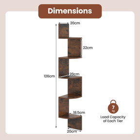 5-Tier Corner Shelf, Floating Bookshelf, Wall Mounted Storage Organizer
