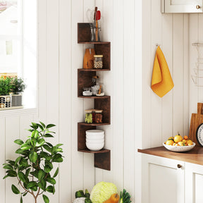 5-Tier Corner Shelf, Floating Bookshelf, Wall Mounted Storage Organizer