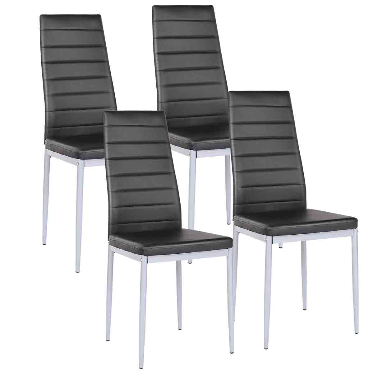 Set of 4 Dining Chairs with High Backrest, Kitchen Chair with Metal Legs, Leather Seat