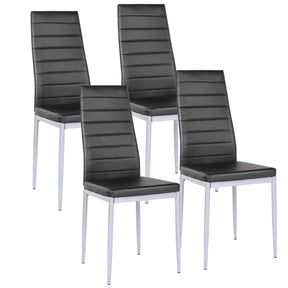 Set of 4 Dining Chairs with High Backrest, Kitchen Chair with Metal Legs, Leather Seat