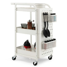 3-Tier Rolling Cart, Storage Trolley Organizer w/DIY Dual Pegboards, 2 Baskets, 4 Removable Hooks