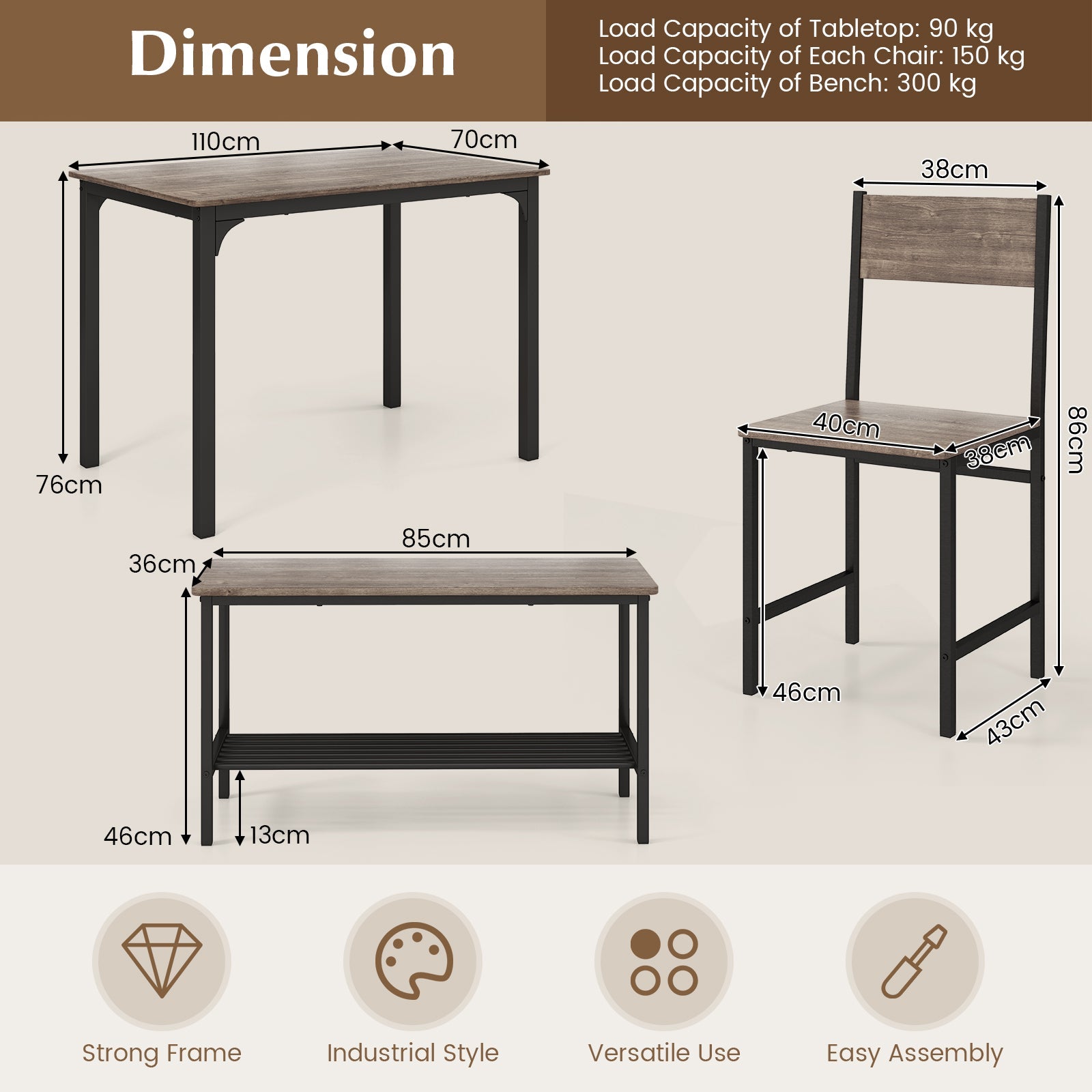 Giantex 4-Piece Dining Table & Chair Set