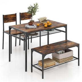 Giantex 4-Piece Dining Set Dining Table w/ 2 Chairs and Bench for 4