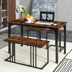 Giantex 4 Pieces Dining Table Set, Rectangular Wooden Dining Table w/Bench & 2 Stools