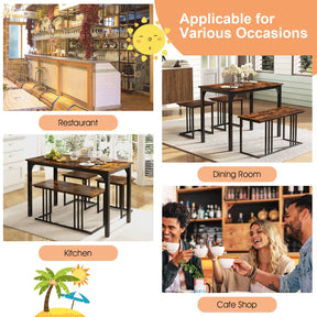 Giantex 4 Pieces Dining Table Set, Rectangular Wooden Dining Table w/Bench & 2 Stools