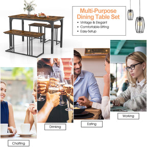 Giantex 4 Pieces Dining Table Set, Rectangular Wooden Dining Table w/Bench & 2 Stools
