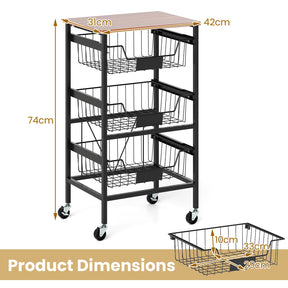 4/5-Tier Kitchen Storage Cart Utility Cart w/ Wooden Top Snack Storage Cart