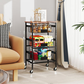 4/5-Tier Kitchen Storage Cart Utility Cart w/ Wooden Top Snack Storage Cart