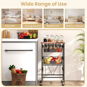 4/5-Tier Kitchen Storage Cart Utility Cart w/ Wooden Top Snack Storage Cart
