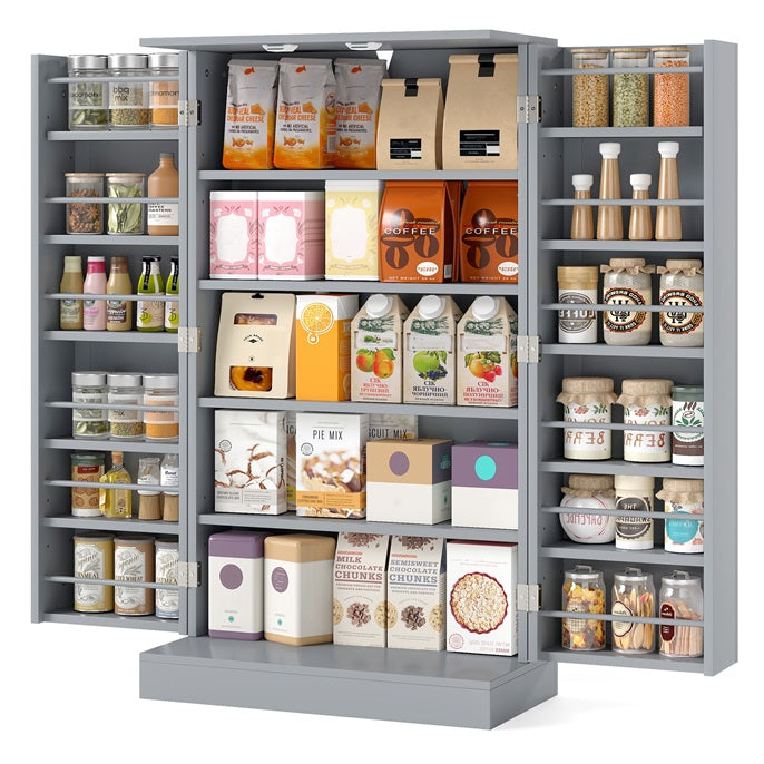Kitchen Pantry Cabinet, Multifunctional Cupboard w/ 2 Doors & 17-Tier Shelves