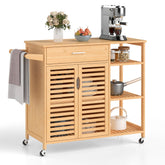 Kitchen Island Cart on Wheels, Portable Storage Cabinet w/Sturdy Bamboo Frame