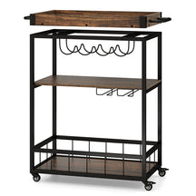 Rolling Bar Cart, Kitchen Serving Cart w/Removable Tray, Wine Rack and Glass Holder
