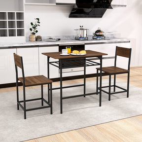 3-Piece Dining Table Set for 2 Wood Rectangular Table & Chair Metal Frame