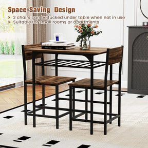 3-Piece Dining Table Set for 2 Wood Rectangular Table & Chair Metal Frame