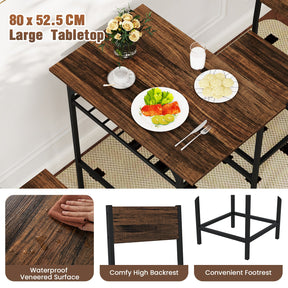 3-Piece Dining Table Set for 2 Wood Rectangular Table & Chair Metal Frame