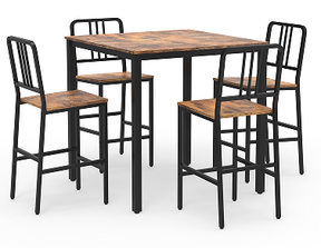 Counter Height Dining Table Set for 4, 5-Piece Kitchen Bar Table and Chairs Set with Faux Marble Surface