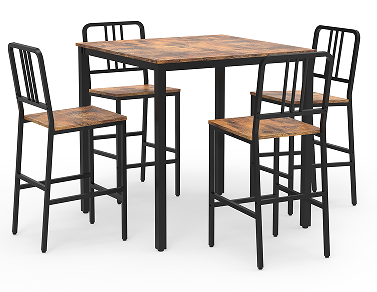 Counter Height Dining Table Set for 4, 5-Piece Kitchen Bar Table and Chairs Set with Faux Marble Surface