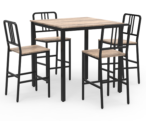 Counter Height Dining Table Set for 4, 5-Piece Kitchen Bar Table and Chairs Set with Faux Marble Surface