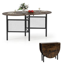 150 CM Folding Dining Table for 6-8 People, Drop Leaf Space Saving Oval Kitchen Table with Golden Metal Legs & Marble-Finished Tabletop