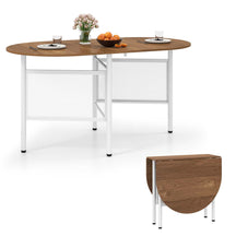 150 CM Folding Dining Table for 6-8 People, Drop Leaf Space Saving Oval Kitchen Table with Golden Metal Legs & Marble-Finished Tabletop