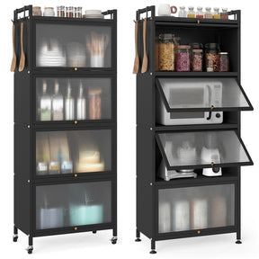5-Tier Mobile Kitchen Storage Cabinet, Freestanding Metal Pantry Cabinet w/4 Flip-up PC Doors