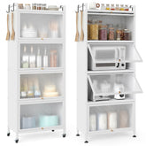 5-Tier Mobile Kitchen Storage Cabinet, Freestanding Metal Pantry Cabinet w/4 Flip-up PC Doors