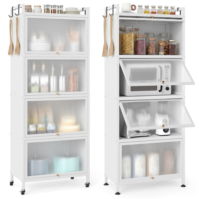 5-Tier Mobile Kitchen Storage Cabinet, Freestanding Metal Pantry Cabinet w/4 Flip-up PC Doors