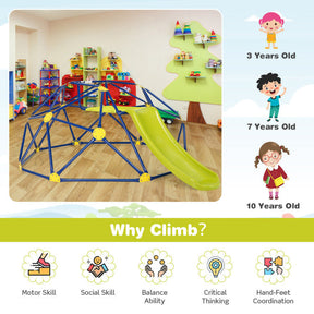 96" x 72" x 36" Kids Climbing Dome Outdoor Toddlers Jungle Gym Geodesic Climber with Slide and Fabric Cushion for Playground