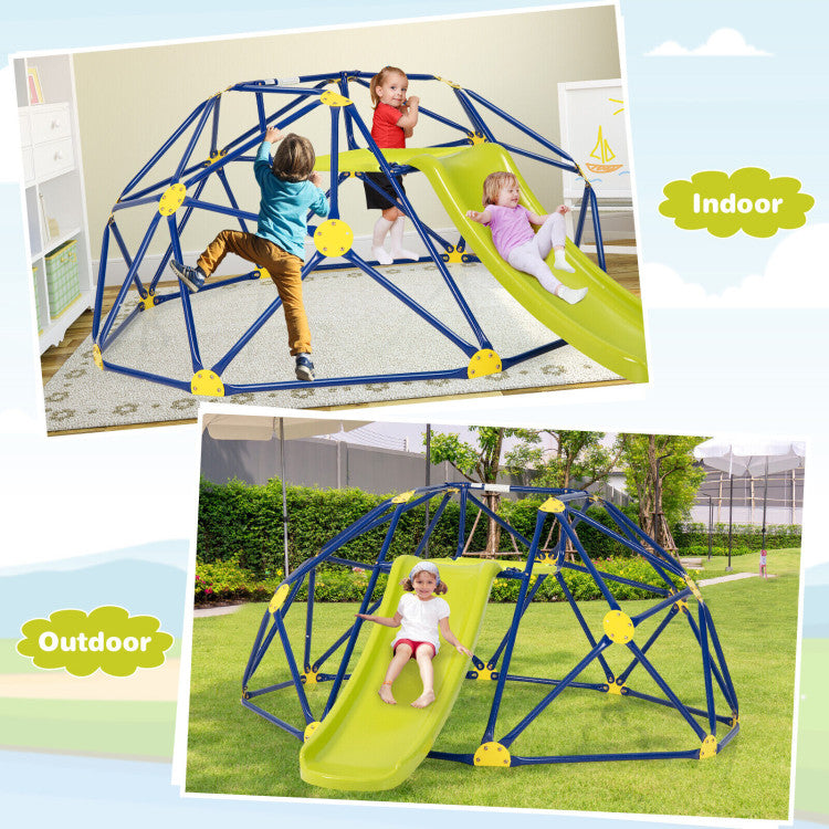 96" x 72" x 36" Kids Climbing Dome Outdoor Toddlers Jungle Gym Geodesic Climber with Slide and Fabric Cushion for Playground