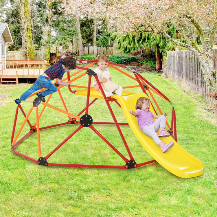 96" x 72" x 36" Kids Climbing Dome Outdoor Toddlers Jungle Gym Geodesic Climber with Slide and Fabric Cushion for Playground