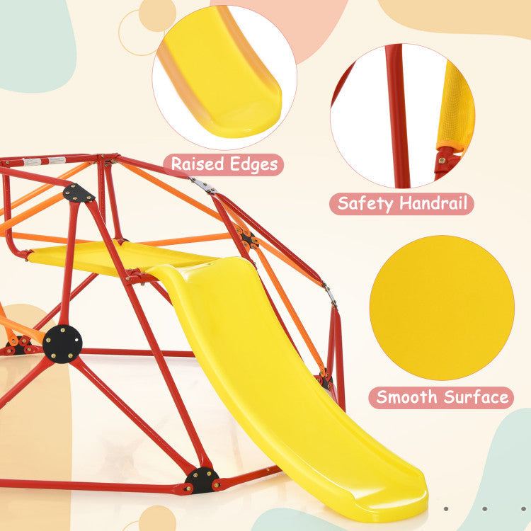 96" x 72" x 36" Kids Climbing Dome Outdoor Toddlers Jungle Gym Geodesic Climber with Slide and Fabric Cushion for Playground