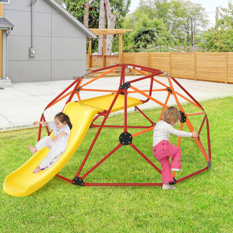 96" x 72" x 36" Kids Climbing Dome Outdoor Toddlers Jungle Gym Geodesic Climber with Slide and Fabric Cushion for Playground