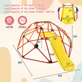 96" x 72" x 36" Kids Climbing Dome Outdoor Toddlers Jungle Gym Geodesic Climber with Slide and Fabric Cushion for Playground