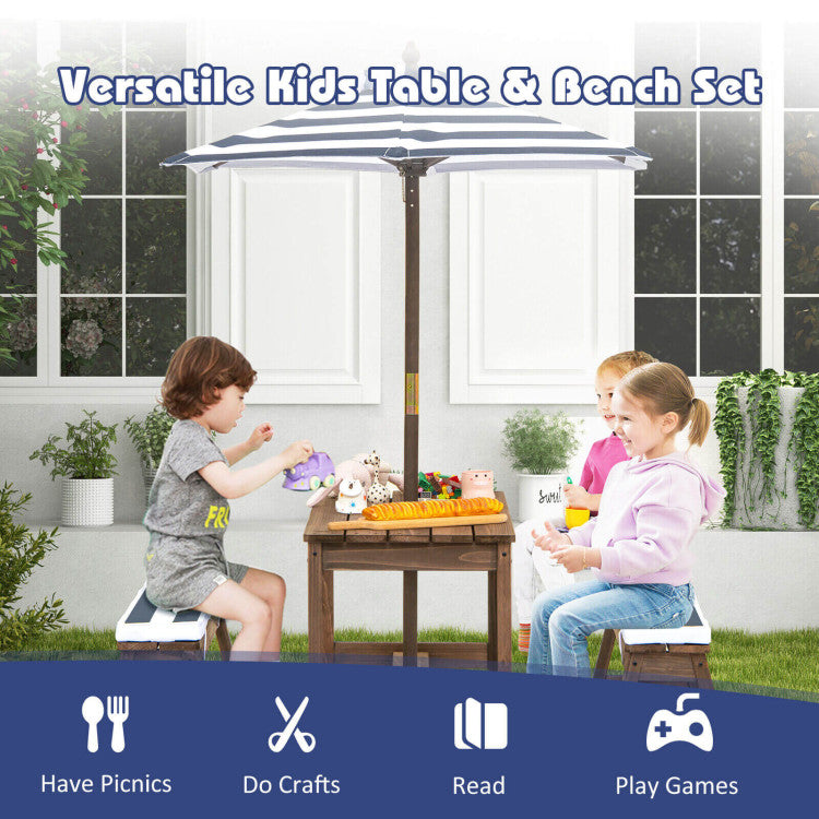 Kids Picnic Table and Chairs with Cushions and Adjustable  Height Umbrella