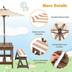 Kids Picnic Table and Chairs with Cushions and Adjustable  Height Umbrella