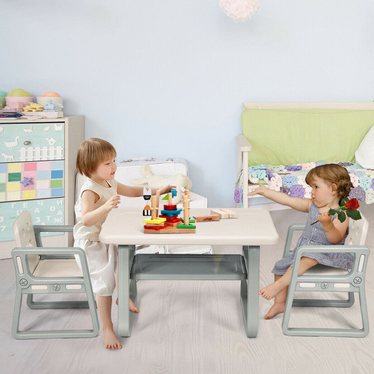 Kids Reading Drawing Table Chairs Set with Storage Shelf
