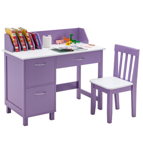 Kids Wooden Writing Table Chair Furniture Set with Drawer and Storage Cabinet
