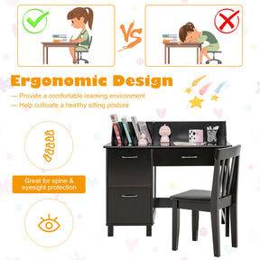 Kids Wooden Writing Table Chair Furniture Set with Drawer and Storage Cabinet
