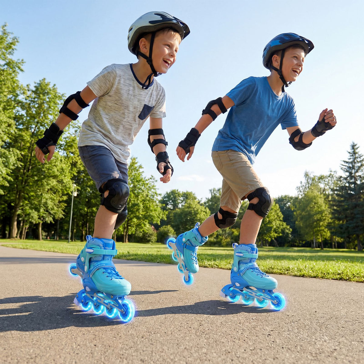 Kids Inline Skates for Boys Girls, 4-Size Adjustable Light-Up Roller Skates with Illuminating Wheels & Safety Support for Beginners Indoor & Outdoor Skating, Ideal Birthday Gift for Toddlers Ages 7-9