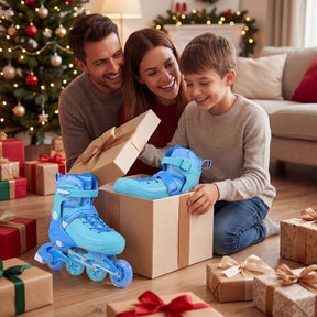 Kids Inline Skates for Boys Girls, 4-Size Adjustable Light-Up Roller Skates with Illuminating Wheels & Safety Support for Beginners Indoor & Outdoor Skating, Ideal Birthday Gift for Toddlers Ages 7-9
