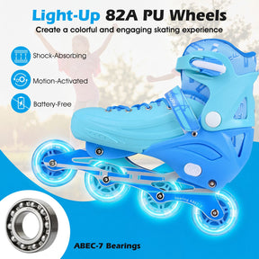 Kids Inline Skates for Boys Girls, 4-Size Adjustable Light-Up Roller Skates with Illuminating Wheels & Safety Support for Beginners Indoor & Outdoor Skating, Ideal Birthday Gift for Toddlers Ages 7-9
