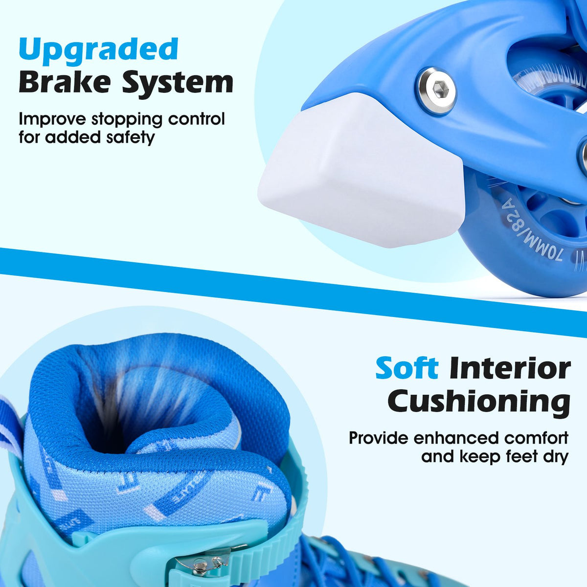 Kids Inline Skates for Boys Girls, 4-Size Adjustable Light-Up Roller Skates with Illuminating Wheels & Safety Support for Beginners Indoor & Outdoor Skating, Ideal Birthday Gift for Toddlers Ages 7-9