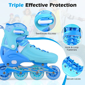 Kids Inline Skates for Boys Girls, 4-Size Adjustable Light-Up Roller Skates with Illuminating Wheels & Safety Support for Beginners Indoor & Outdoor Skating, Ideal Birthday Gift for Toddlers Ages 7-9