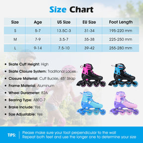 Kids Inline Skates for Boys Girls, 4-Size Adjustable Light-Up Roller Skates with Illuminating Wheels & Safety Support for Beginners Indoor & Outdoor Skating, Ideal Birthday Gift for Toddlers Ages 7-9