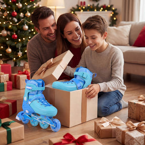 Kids Inline Skates for Boys Girls, 4-Size Adjustable Light-Up Roller Skates with Illuminating Wheels & Safety Support for Beginners Indoor & Outdoor Skating, Ideal Birthday Gift for Toddlers Ages 9-14