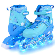 Kids Inline Skates for Boys Girls, 4-Size Adjustable Light-Up Roller Skates with Illuminating Wheels & Safety Support for Beginners Indoor & Outdoor Skating, Ideal Birthday Gift for Toddlers Ages 9-14